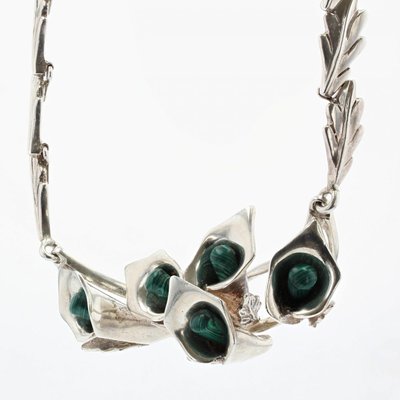 Malachite Sterling Silver Necklace & Earrings, 1970s, Set of 3-OLU-1157480