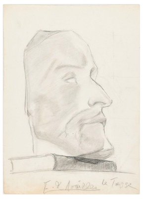 Male Profile - Original Pencil Drawing by A. E. de Noailles - Early 20th Century Early 20th Century-ZCI-755619