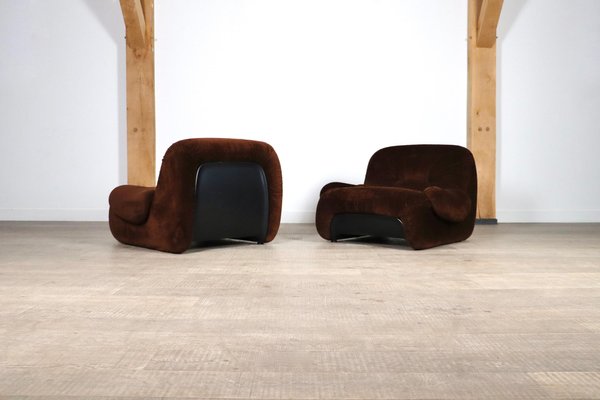 ‘Malù Lounge Chairs in Brown Corduroy Upholstery by Diego Mattu for 1p, 1970s, Set of 2-ZZP-1727019