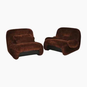 ‘Malù Lounge Chairs in Brown Corduroy Upholstery by Diego Mattu for 1p, 1970s, Set of 2-ZZP-1727019