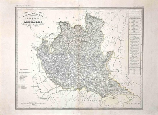 Map of Lombardy, Original Etching, 19th Century-ZCI-990816