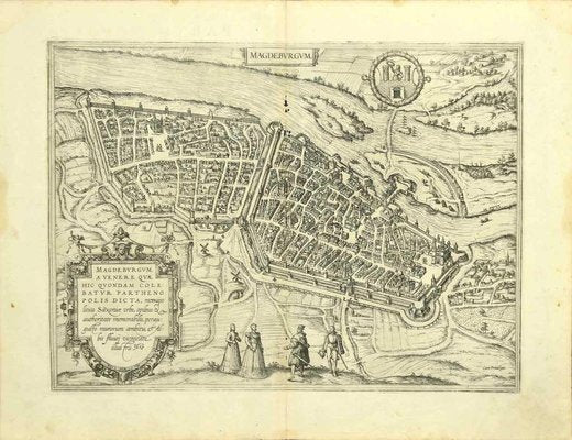 Map of Magdeburg Etching by G. Braun & F. Hogenberg, Late 16th Century-ZCI-1378944