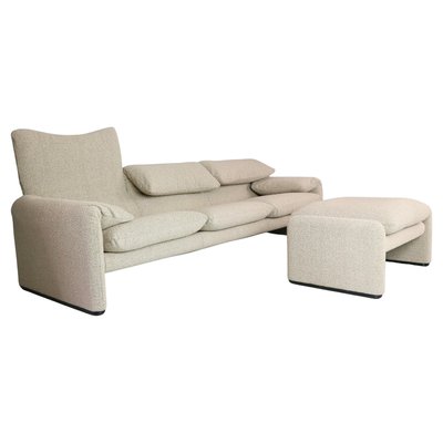 Maralunga 3-Seater Sofa and Footstool by Vico Magistretti for Cassina, 1970, Set of 2-DT-2026232