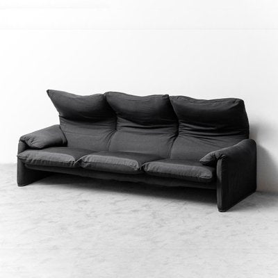 Maralunga Sofa in Black Fabric by Vico Magistretti for Cassina, 1970s-ZLY-1925696