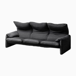 Maralunga Sofa in Black Fabric by Vico Magistretti for Cassina, 1970s-ZLY-1925696