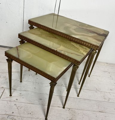 Marble and Brass Nesting Tables, 1970s, Set of 3-WZZ-858632