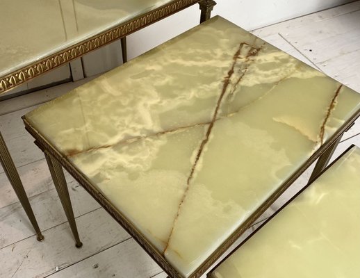 Marble and Brass Nesting Tables, 1970s, Set of 3-WZZ-858632