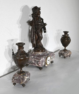 Marble and Bronze Chimney Decorative, End of 19th Century, Set of 3-RVK-1395652