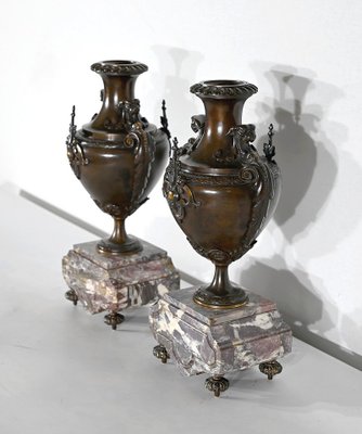 Marble and Bronze Chimney Decorative, End of 19th Century, Set of 3-RVK-1395652