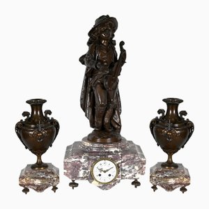 Marble and Bronze Chimney Decorative, End of 19th Century, Set of 3-RVK-1395652