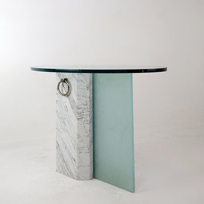 Marble and Sandblasted Glass Side Table with Oval Glass Top, 1980s-NYF-2019082