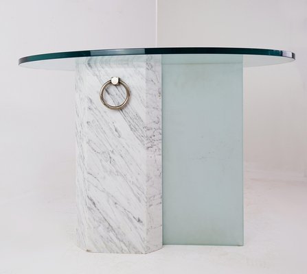 Marble and Sandblasted Glass Side Table with Oval Glass Top, 1980s-NYF-2019082