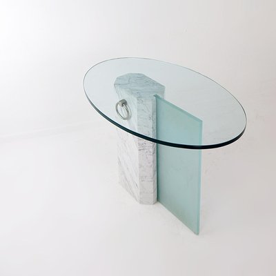 Marble and Sandblasted Glass Side Table with Oval Glass Top, 1980s-NYF-2019082