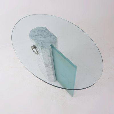 Marble and Sandblasted Glass Side Table with Oval Glass Top, 1980s-NYF-2019082