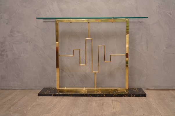 Marble, Brass & Glass Console Table, 1980s-UH-637551