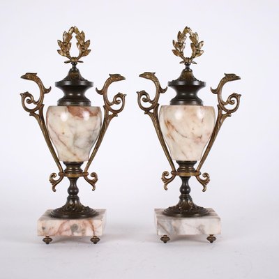 Marble & Bronze Clock with Cassolettes, Set of 3-VMM-1287223