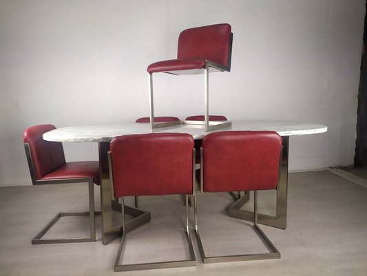 Marble Table and 6 Chairs, Set of 7-EAD-964450