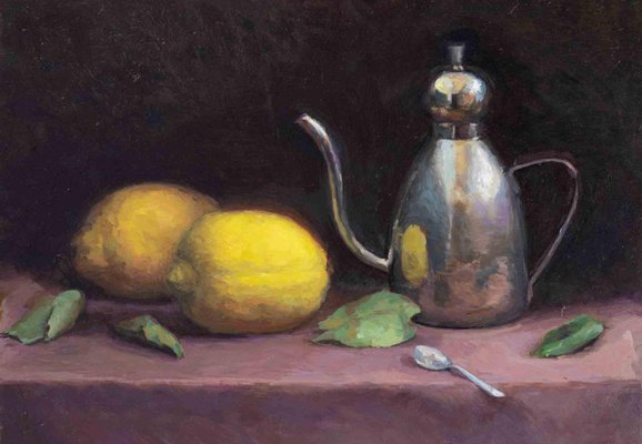 Marco Fariello, Still Life with Lemons, Cruet and Teaspoon, Oil on Panel, 2020-ZCI-1361568