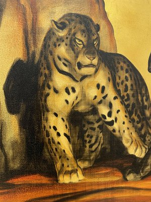 Margat, Exceptional Lacquer on a Gold Background Depicting Two Felines, France, 1942, Lacquer-YXM-1785208