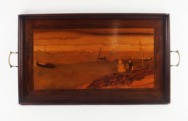 Maritime Landscape Marquetry Tray, 1890s-LW-1780336