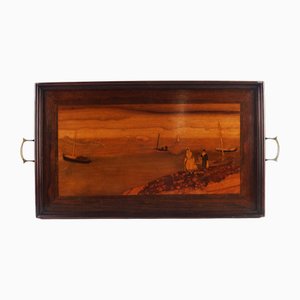 Maritime Landscape Marquetry Tray, 1890s-LW-1780336