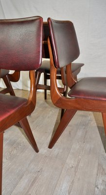 Maroon Leatherette Chairs by Louis van Teeffelen, 1960s, Set of 4-ROJ-655111