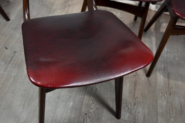 Maroon Leatherette Chairs by Louis van Teeffelen, 1960s, Set of 4-ROJ-655111