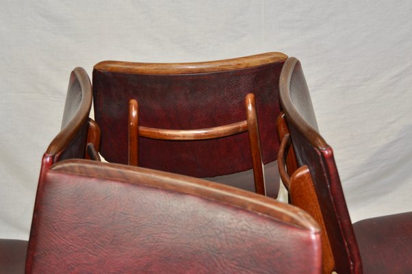 Maroon Leatherette Chairs by Louis van Teeffelen, 1960s, Set of 4-ROJ-655111