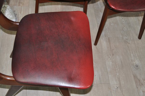 Maroon Leatherette Chairs by Louis van Teeffelen, 1960s, Set of 4-ROJ-655111