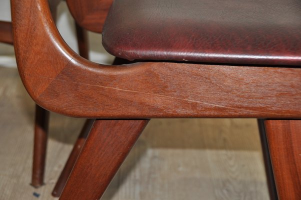 Maroon Leatherette Chairs by Louis van Teeffelen, 1960s, Set of 4-ROJ-655111