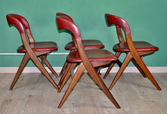 Maroon Leatherette Living Room Set by Louis van Teeffelen for WéBé, 1960s, Set of 4-ROJ-619942