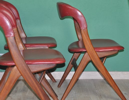 Maroon Leatherette Living Room Set by Louis van Teeffelen for WéBé, 1960s, Set of 4-ROJ-619942