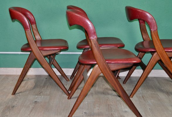 Maroon Leatherette Living Room Set by Louis van Teeffelen for WéBé, 1960s, Set of 4-ROJ-619942