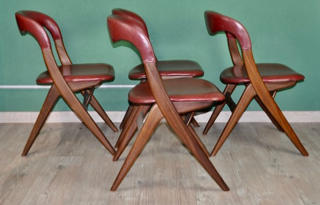 Maroon Leatherette Living Room Set by Louis van Teeffelen for WéBé, 1960s, Set of 4-ROJ-619942