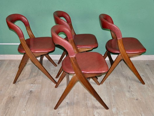 Maroon Leatherette Living Room Set by Louis van Teeffelen for WéBé, 1960s, Set of 4-ROJ-619942