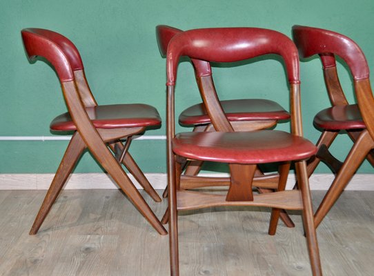 Maroon Leatherette Living Room Set by Louis van Teeffelen for WéBé, 1960s, Set of 4-ROJ-619942