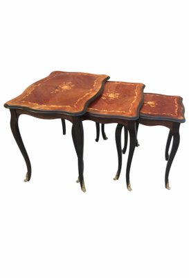 Marquetry Nesting Tables with Cabriole Shaped Legs, 1950s, Set of 3-NOU-703036