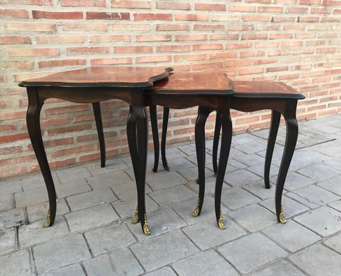 Marquetry Nesting Tables with Cabriole Shaped Legs, 1950s, Set of 3-NOU-703036