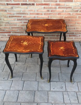 Marquetry Nesting Tables with Cabriole Shaped Legs, 1950s, Set of 3-NOU-703036