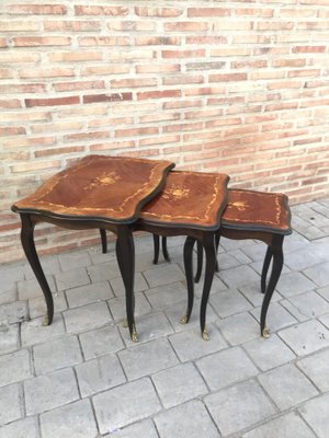 Marquetry Nesting Tables with Cabriole Shaped Legs, 1950s, Set of 3-NOU-703036