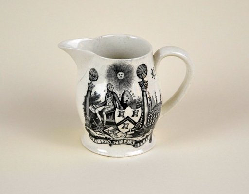 Masonic Creamware Jug with Black Transfer Prints of Masonic Symbols, 1820s-YNA-783493