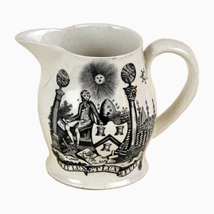 Masonic Creamware Jug with Black Transfer Prints of Masonic Symbols, 1820s-YNA-783493