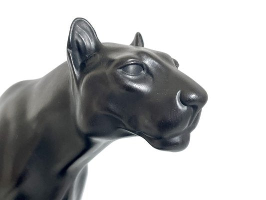 Max Le Verrier, Art Deco Style Black Panther Sculpture, 2020s, Spelter & Marble-QGS-1664437