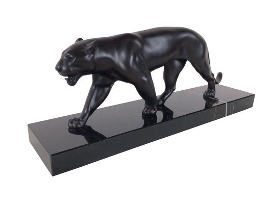 Max Le Verrier, Art Deco Style Black Panther Uganda Sculpture, 2022, Spelter & Marble-QGS-1723770