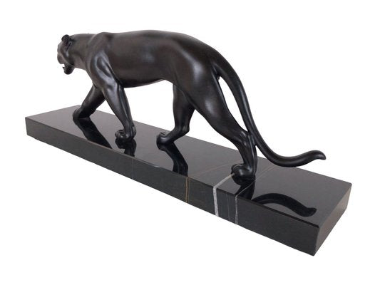 Max Le Verrier, Art Deco Style Black Panther Uganda Sculpture, 2022, Spelter & Marble-QGS-1723770