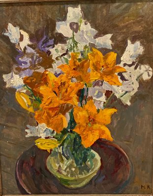 Maya Kopitzeva, Bouquet of Orange Flowers, 1981, Oil Painting, Framed-QUE-1386523