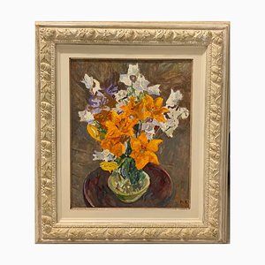 Maya Kopitzeva, Bouquet of Orange Flowers, 1981, Oil Painting, Framed-QUE-1386523