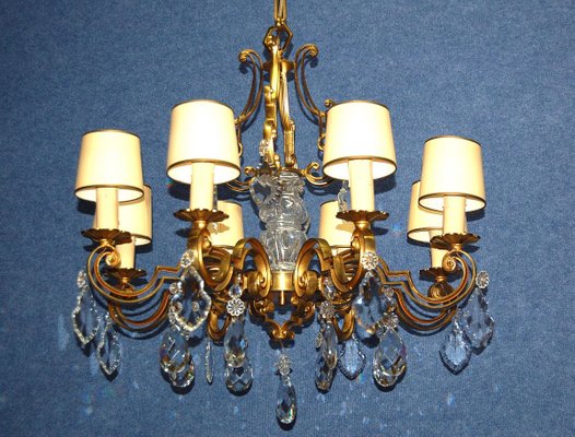 Mazarin Chandelier in Gilded Bronze and Crystal, 1940s-AWH-1433733