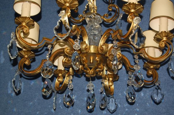 Mazarin Chandelier in Gilded Bronze and Crystal, 1940s-AWH-1433733