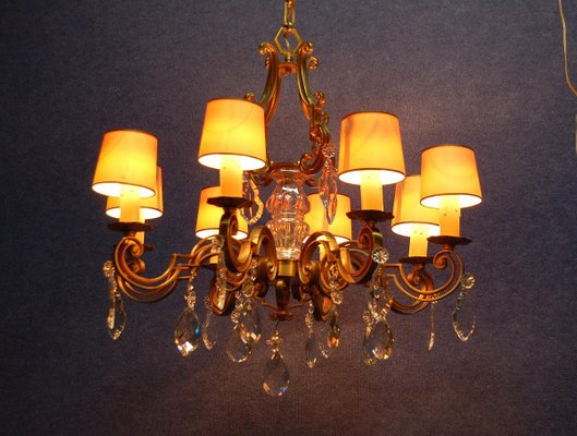 Mazarin Chandelier in Gilded Bronze and Crystal, 1940s-AWH-1433733